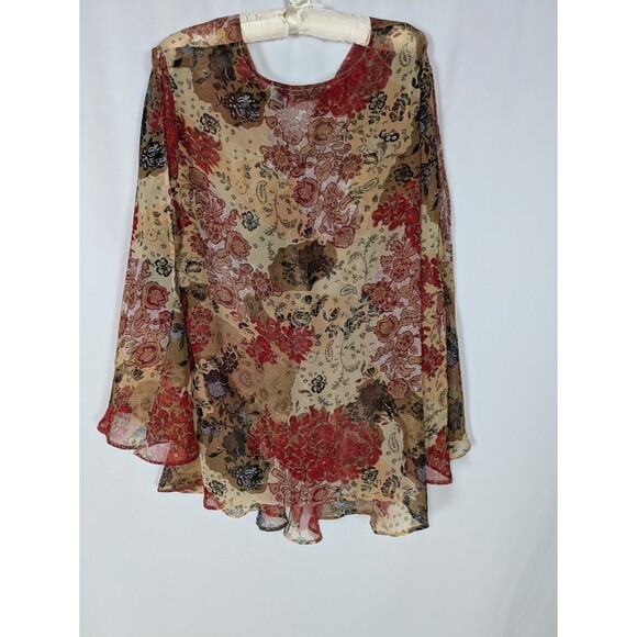 Zoey & Beth Blouse 3X Women's Floral Paisley Y2K Bell Sleeve Cold Shoulder Sheer - Picture 5 of 6